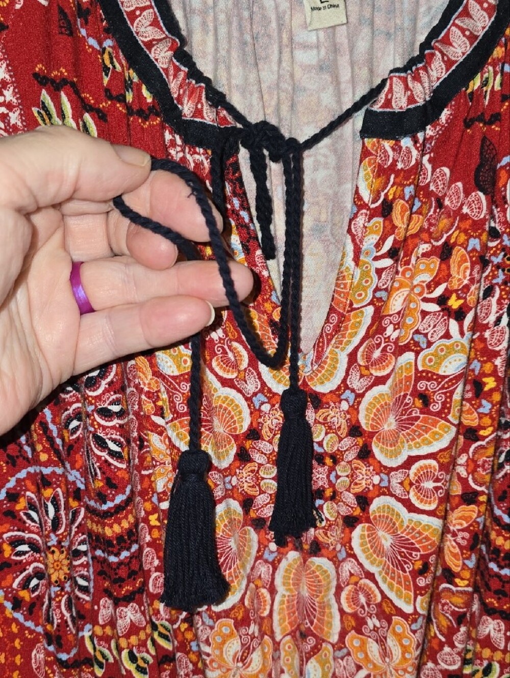 Chelsea & Violet Red Paisley Tie-Neck Long Sleeve Dress - Picture 5 of 6